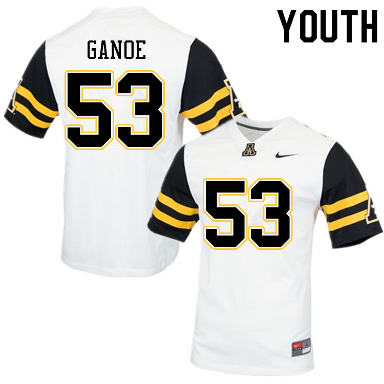 Youth #53 Jake Ganoe Appalachian State Mountaineers College Football Jerseys Sale-White - Click Image to Close